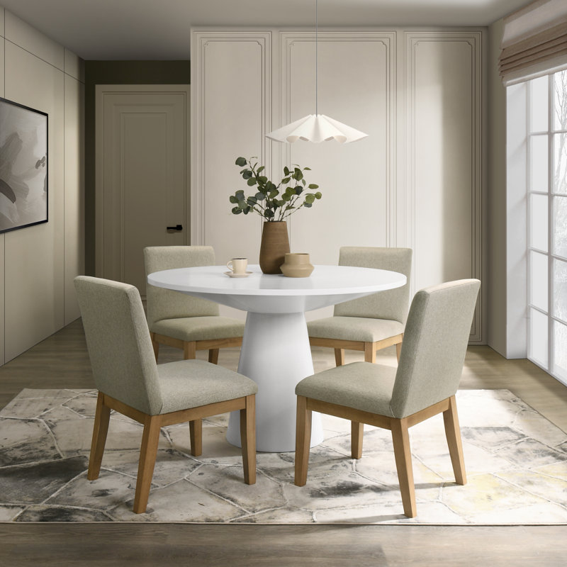 Diartis 5-Piece Dining Set, White/Ebony, Driftwood