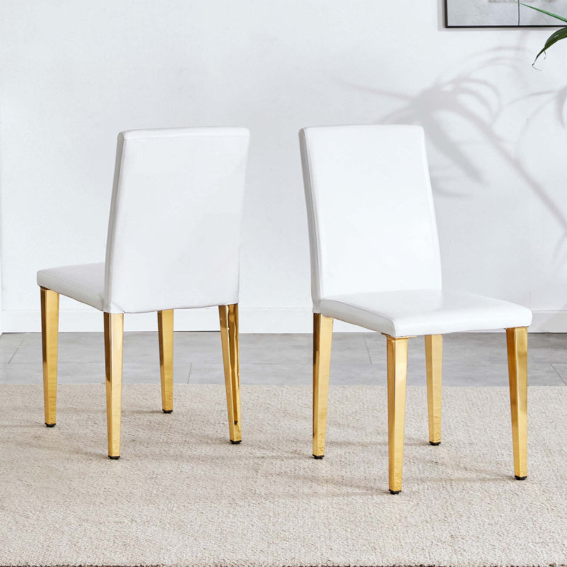 Ensemble de 2 chaises à dossier en cuir de polyuréthane avec pieds en métal, conception ergonomique pour le confort et le style dans les intérieurs modernes