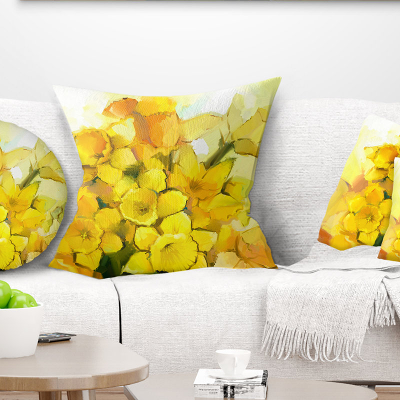 Bouquet de fleurs de narcisses jaunes - Coussin décoratif à imprimé floral, 16 po x 1 po, Carré