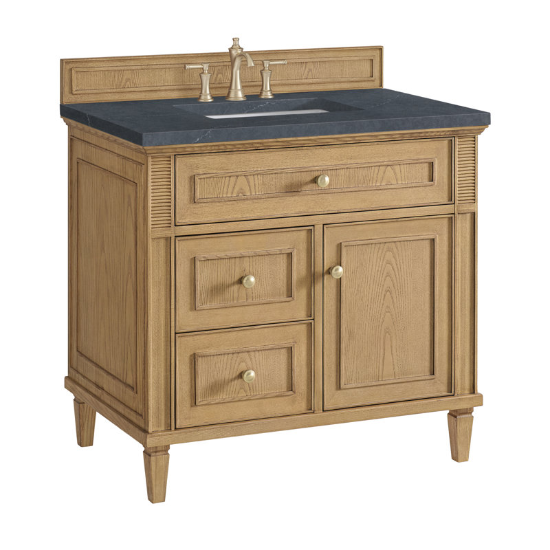 Lorelai 36'' W Single Vanity, Charcoal Soapstone, Light Natural Oak, 8" Widespread