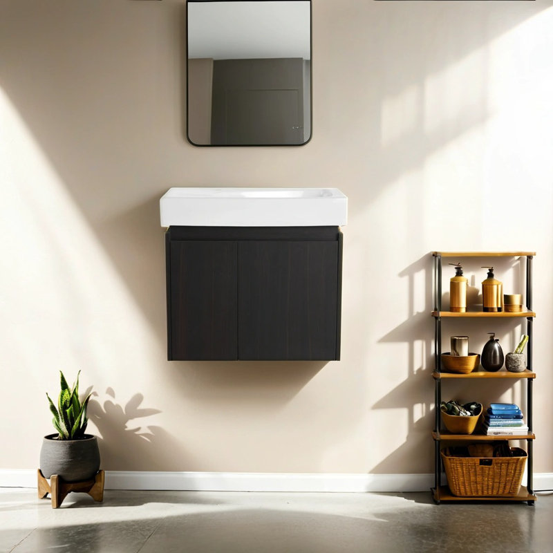 Meuble-lavabo avec plateau Yatin, Noir