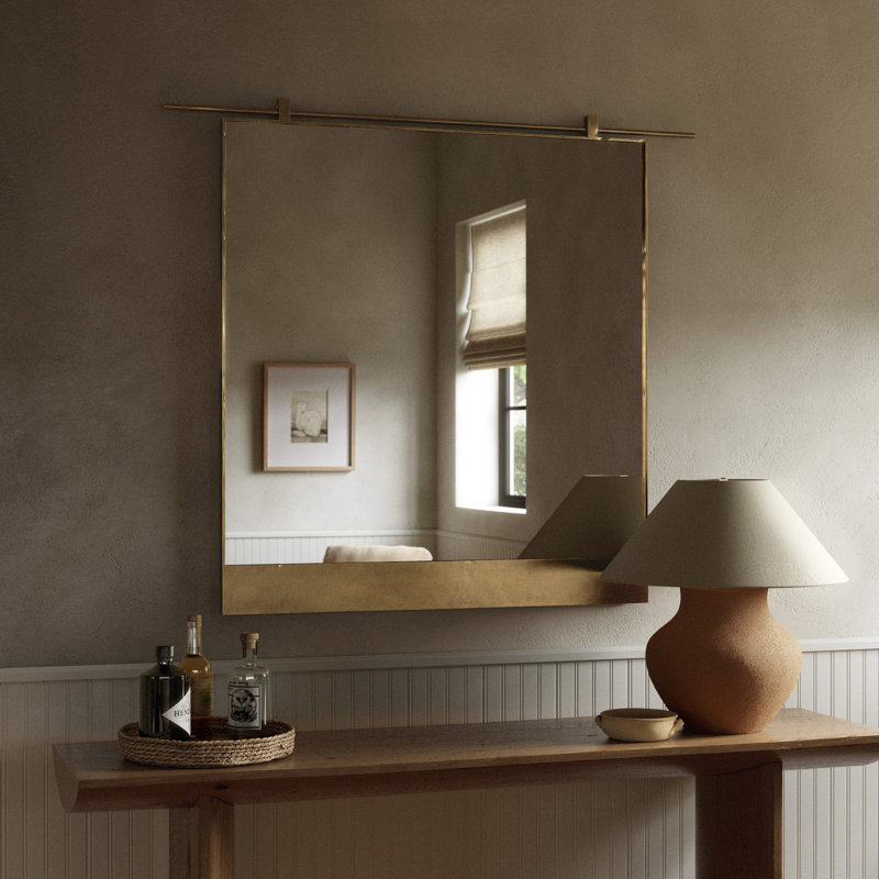 Chico Flat Metal Wall Mirror, 34" x 30", Antique Brass