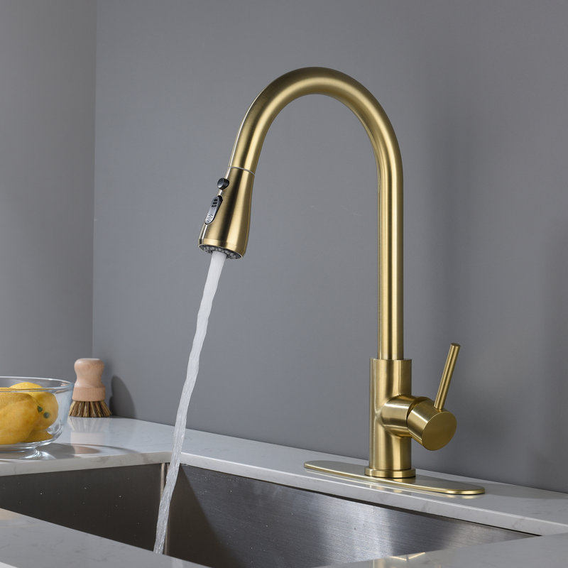 WESTINUS Pull Down Kitchen Faucet, Brushed Gold