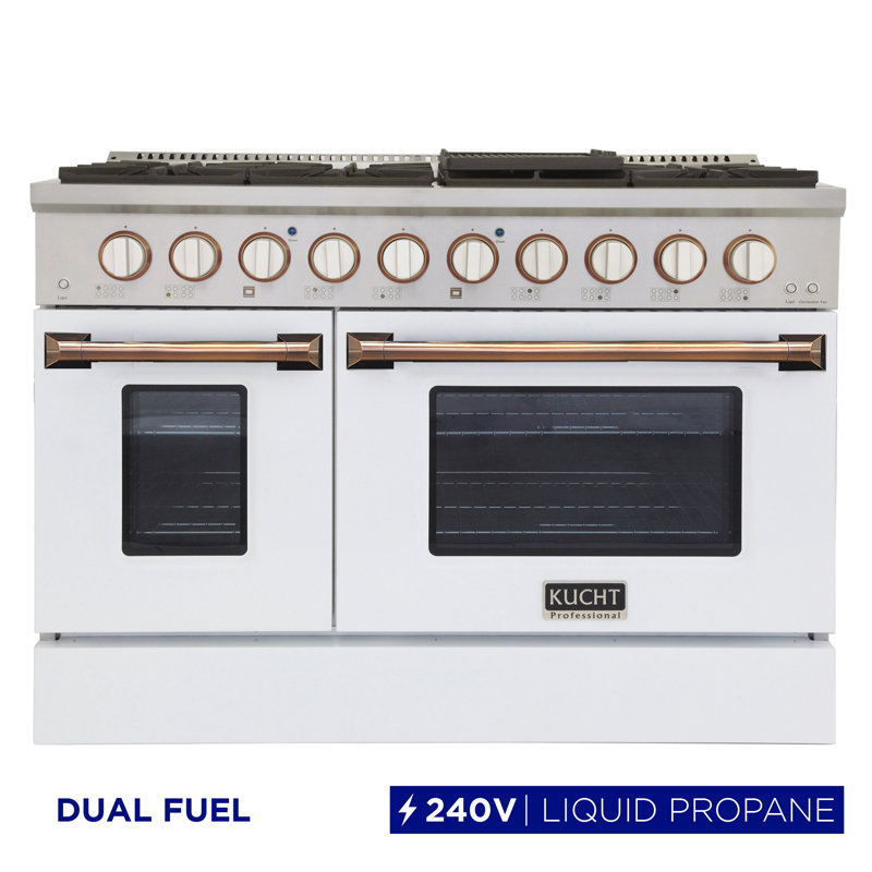 Kucht 48 in. W Smart Dual Fuel Range, White/Gold, Liquid Propane