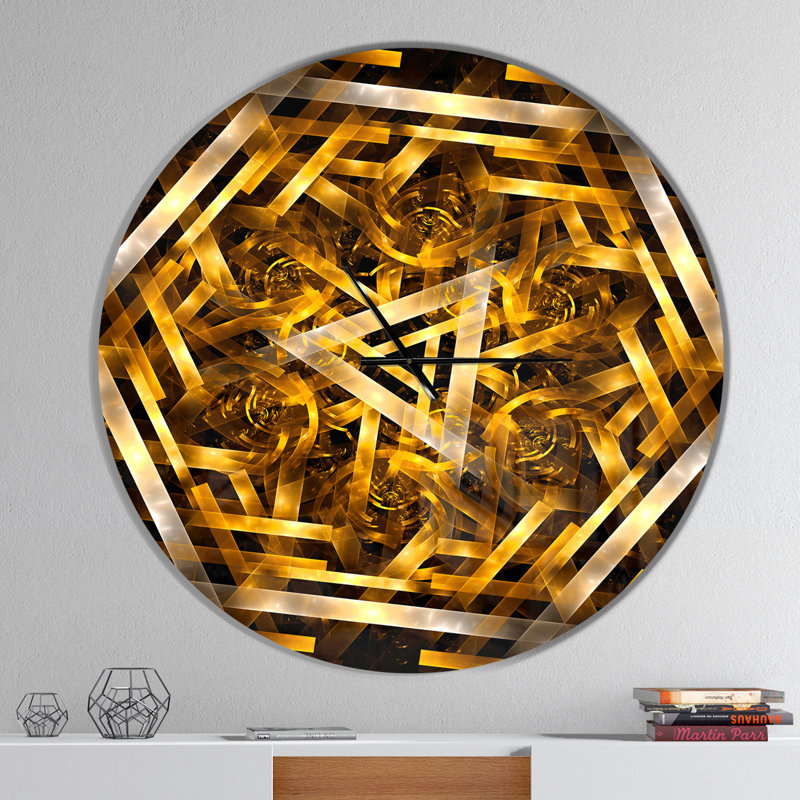 Horloge murale Fractal 3D Yellowish Hexagon, Surdimensionné