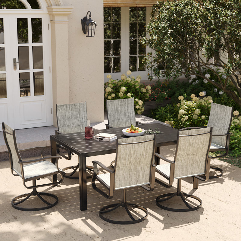 6-Piece Outdoor Dining Set for 6 – All-Metal Patio Table & Chairs, Heavy-Duty Powder-Coated Steel Frame, Rust-Resistant for Backyard, Deck, or Patio