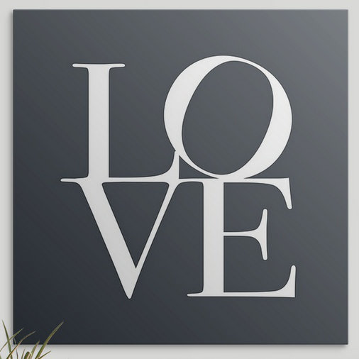 «Love» par Francy, art textuel, H 35 po x l 35 po x P 1,5 po, Taupe / blanc, Toile