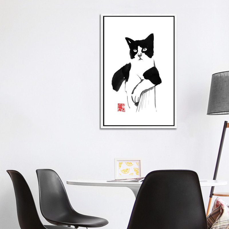 Cool Cat by Péchane - Painting on Canvas, White Framed, 101.6 cm H x 66.04 cm W