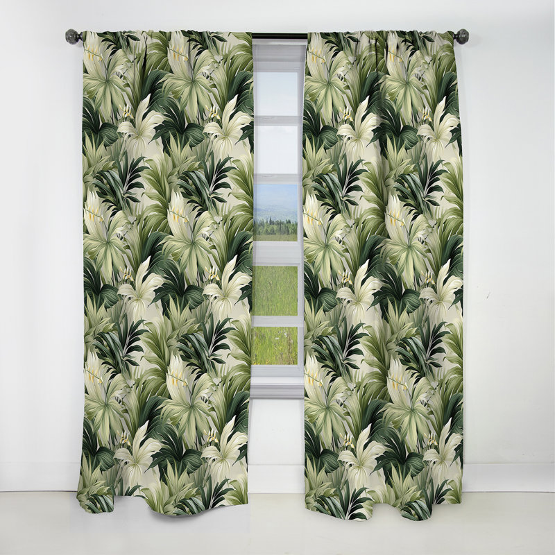 Neutre motif tropical tropical - rideau floral - rideau occultant floral - 1 panneau, L 52 po x L 120 po