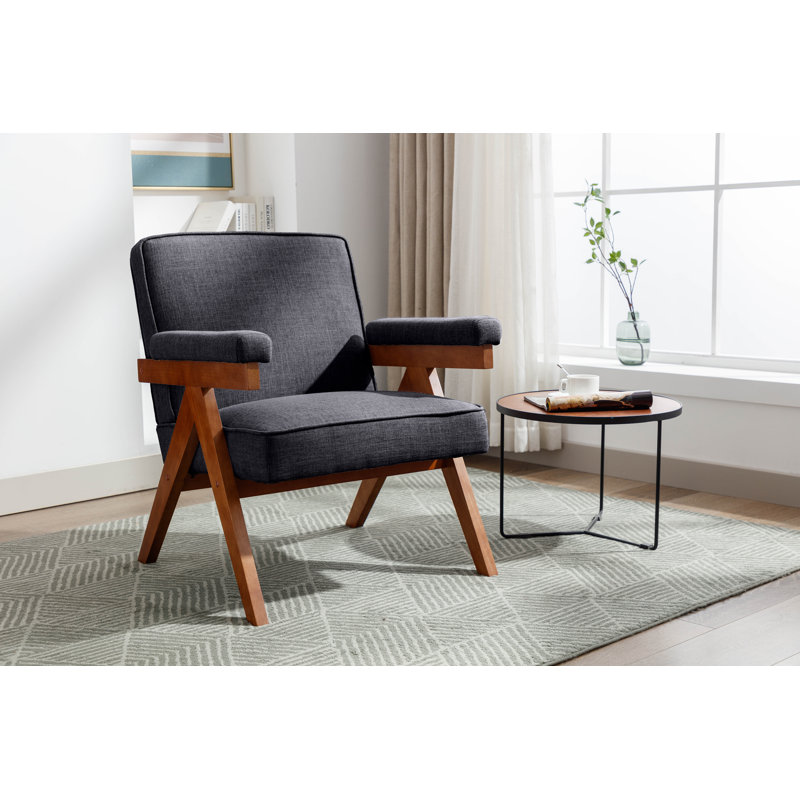 Jackielyn Fabric Accent Chair with Rubberwood Legs, Dark Gray Polyester Blend
