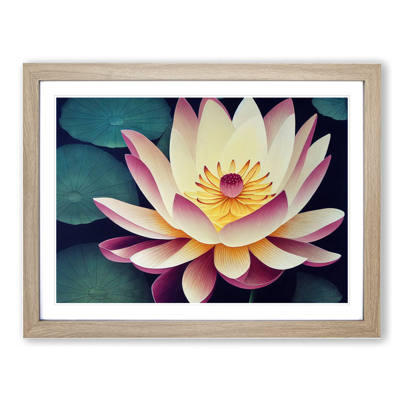 Pleasant Lotus Flower - Single Picture Frame Print, 46cm H x 64cm W x 2cm D, Oak Framed
