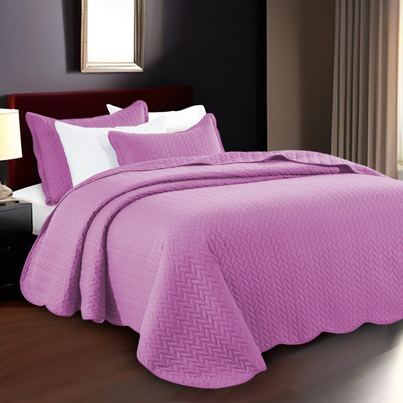 Ensemble de couvre-lit en microfibre embossée 3 pièces avec taies d'oreiller assorties, Mauve