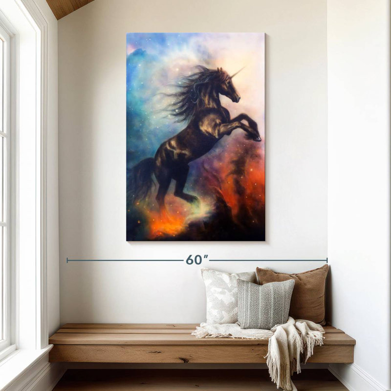Kelan Cosmic Black Unicorn, 48" H x 32" W
