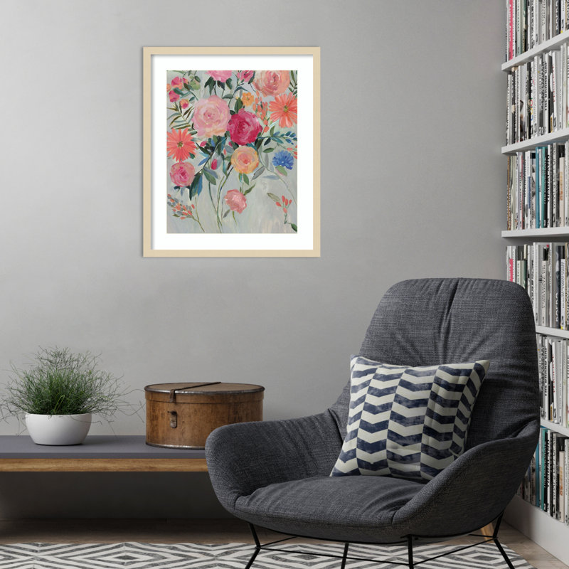 «Happy Floral» par Asia Jensen, reproduction d'art encadrée sur bois, H 25 po x l 21 po