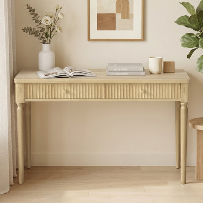 Bureau en bois massif de 55 po de largeur avec 2 grands tiroirs de rangement, table d'angle en forme d'arc pour la maison et le bureau