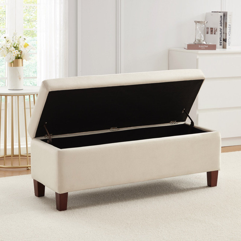 Banc de rangement en tissu, Velours crème
