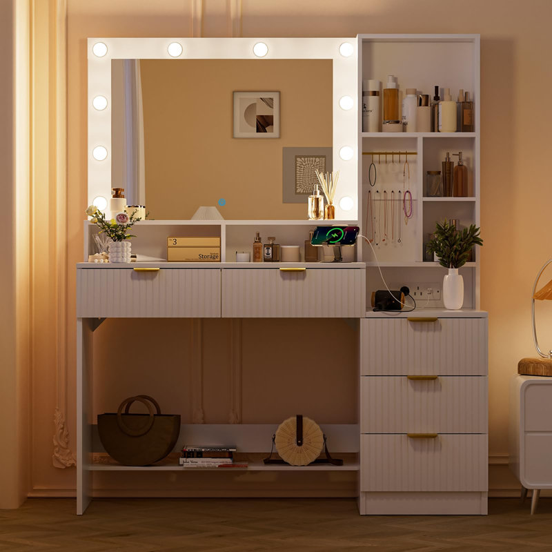 Dressing Table with Mirror and Lights, White