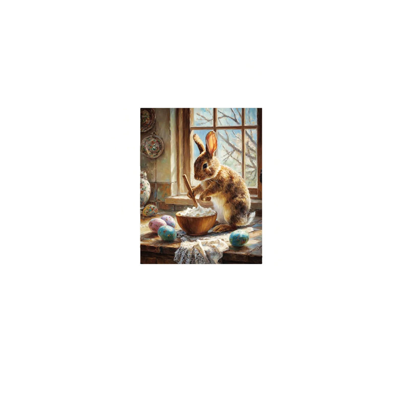 Reproduction d'art rétro sur toile en forme de lapin rétro, support de cadre en bois massif, 16 po x 24 po