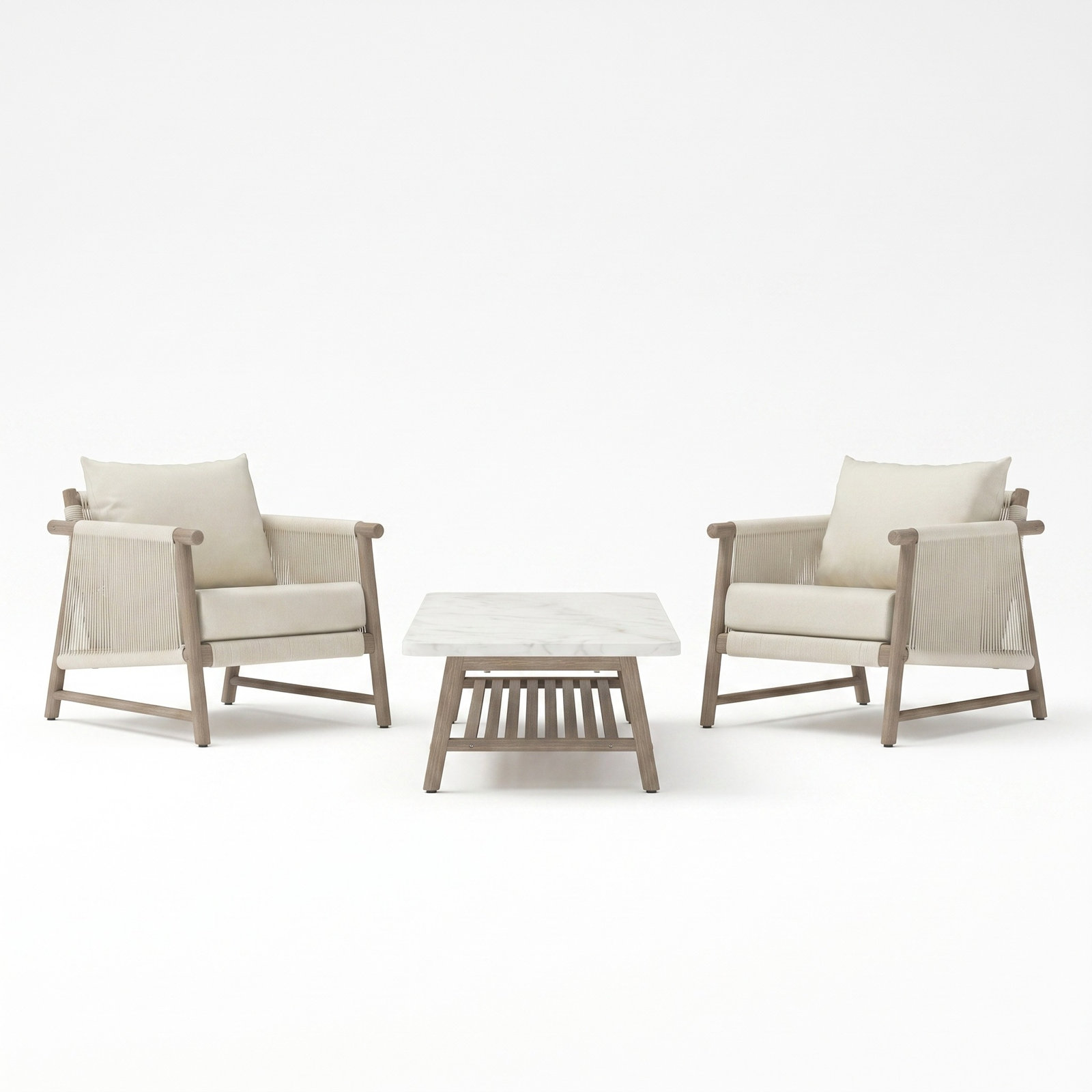Naomie 8-Person Acacia Patio Seating Group, 3 Pcs: Table, 2 Chairs