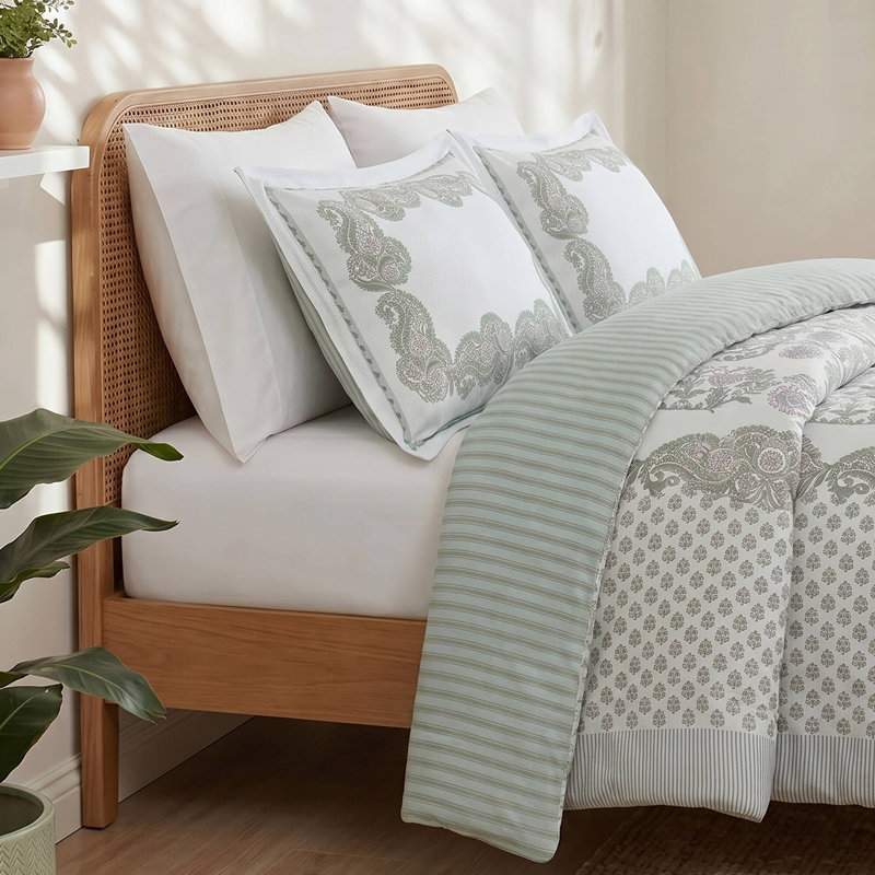Piece Bedding Sets, King Cal King Cotton Rich Green Floral Duvet Set