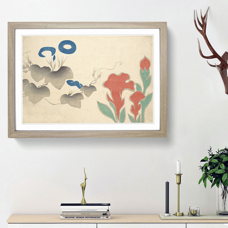 Morning Glory Flowers by Ogata Korin - Picture Frame Painting Print, 36cm H x 48cm W x 2cm D, Oak Framed