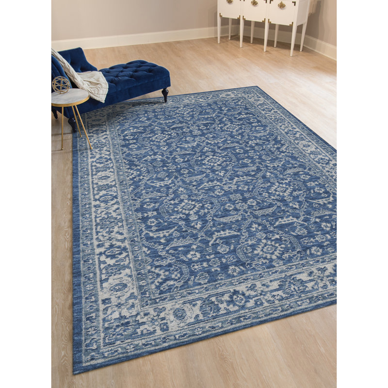 Tapis bleu tissé à la main Turnipseed, Rectangle de 4 pi x 6 pi