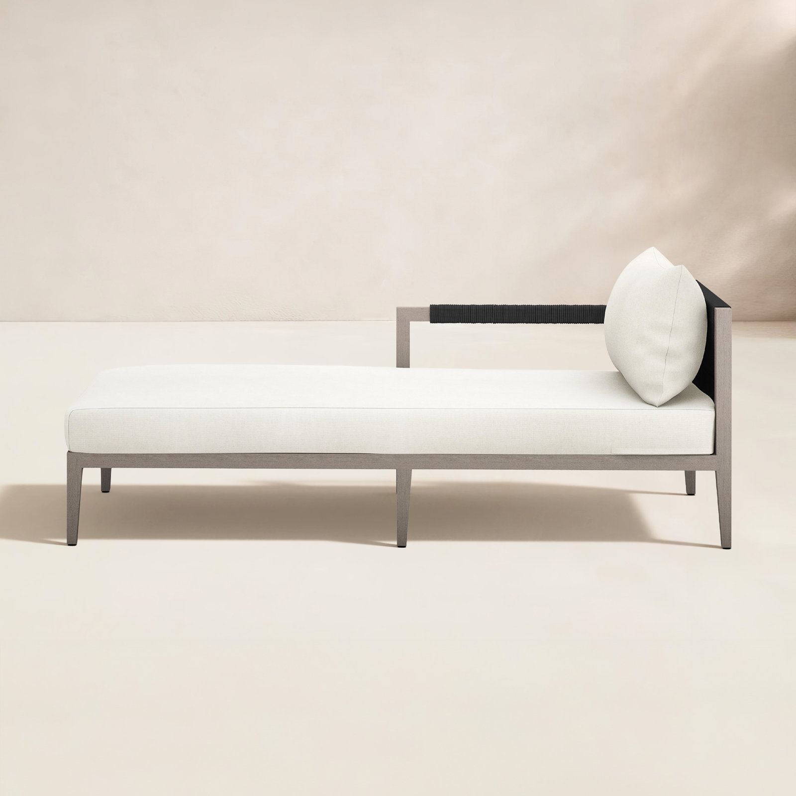 Kristine 33'' Outdoor Teak Chaise Lounge, Microfiber Ivory, Black/Gray