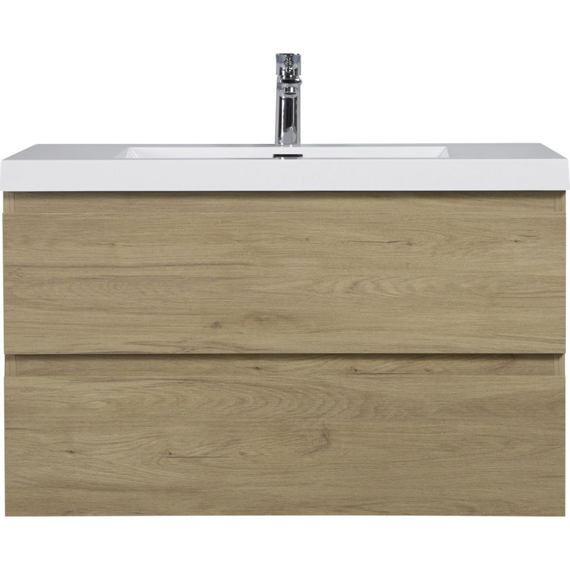 36" Floating Bathroom Vanity With Sink, Oak