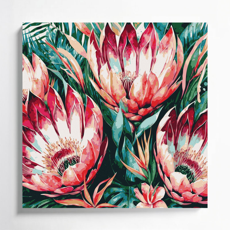 Art hawaïen sur toile brune Protea, 32" H x 32" W