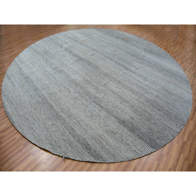 14'x14' Web Gray Modern Grass Design Wool Round Hand Knotted Oriental Rug 090BADCE9A7A4804A3F1BA2FA0DA92B9