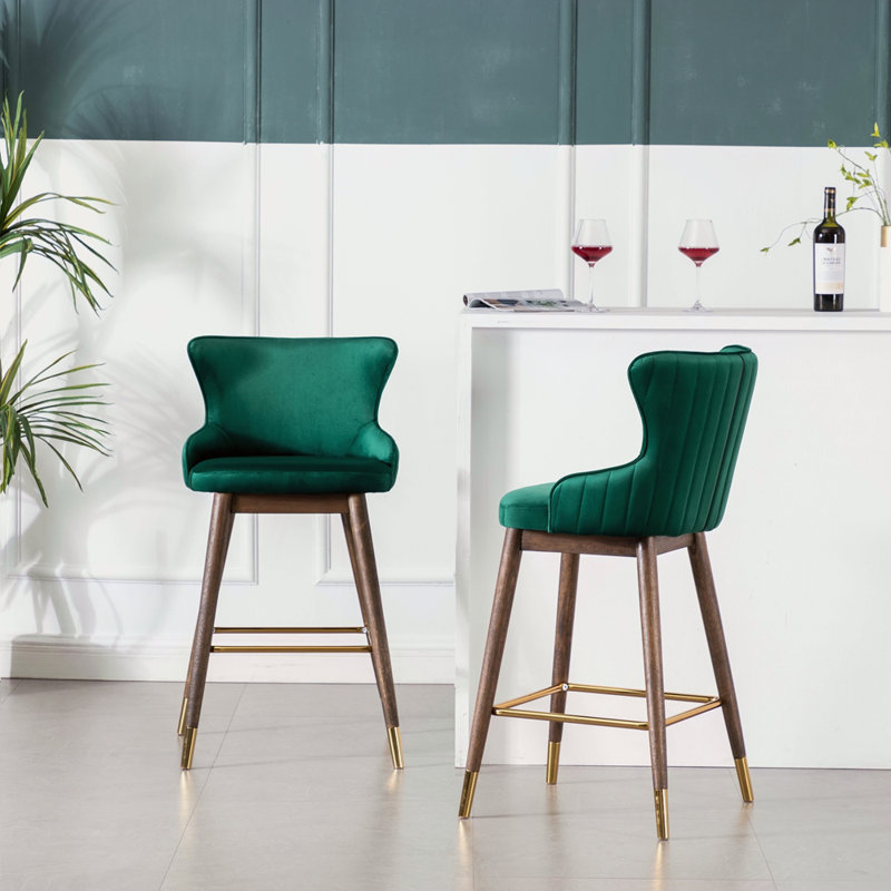 Tabourets de bar rembourrés en tissu, ensemble de 2, Vert