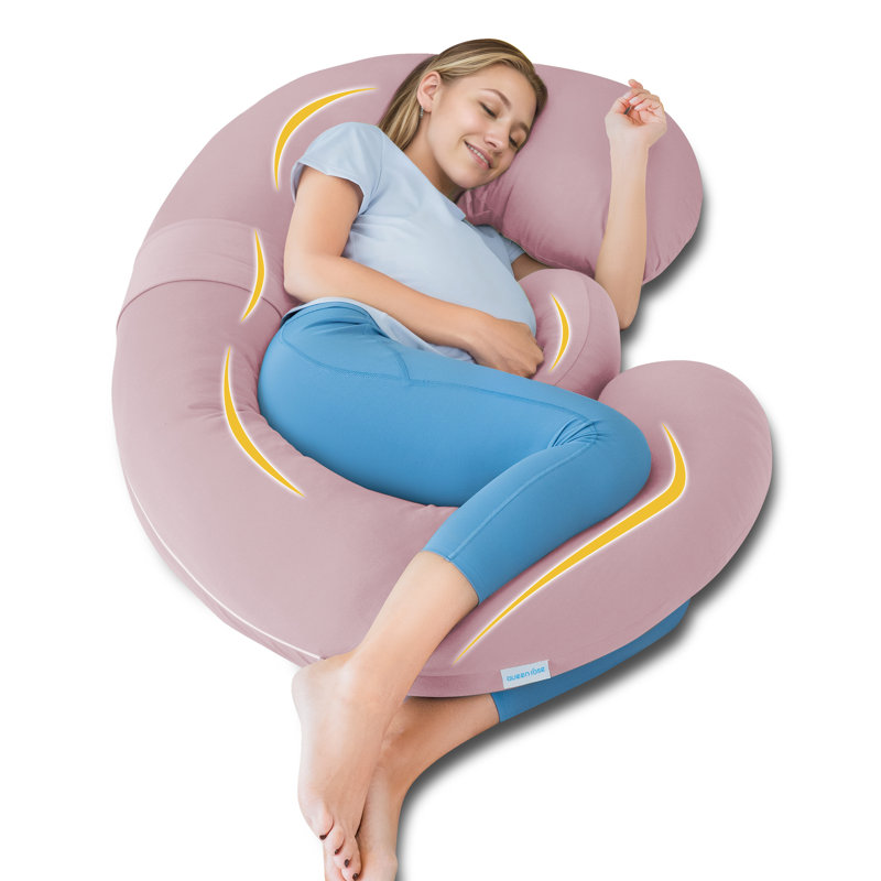 E-shaped Pregnancy Pillow, Tencel Material, Full Body Maternity Pillow For Side Sleepers 60 Inch-support For Back, Legs, Belly, Hips, Pink