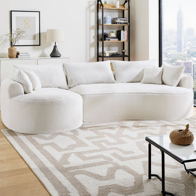 Canapé modulaire incurvé de style chenille de 124,5 po avec 3 coussins de dossier et 4 coussins décoratifs, canapé de salon compressé sans assemblage