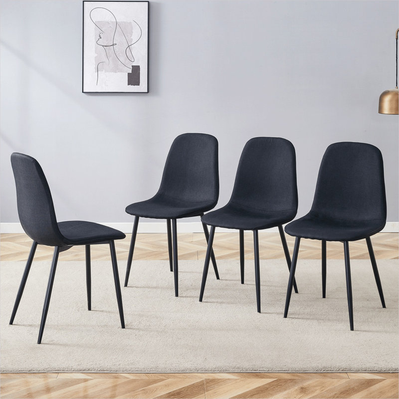 Ensemble de chaises d'appoint en lin et coton avec pieds en métal, sièges de salle à manger rembourrés noirs pour la cuisine et la salle à manger, structure intégrée