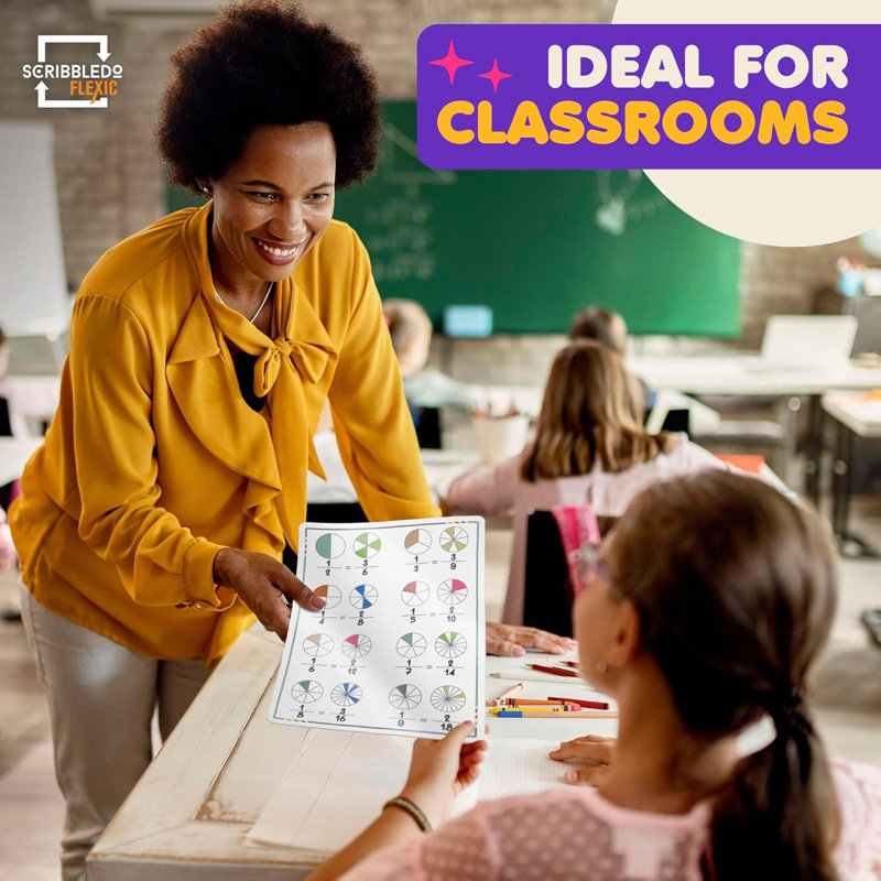 Scribbledo Fraction Manipulatives 9”x12” Small White Board Dry Erase Sheets 