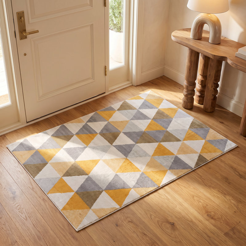 Tapis jaune à motif abstrait Ayo, Rectangle 2 pi 3 po x 3 pi 7 po