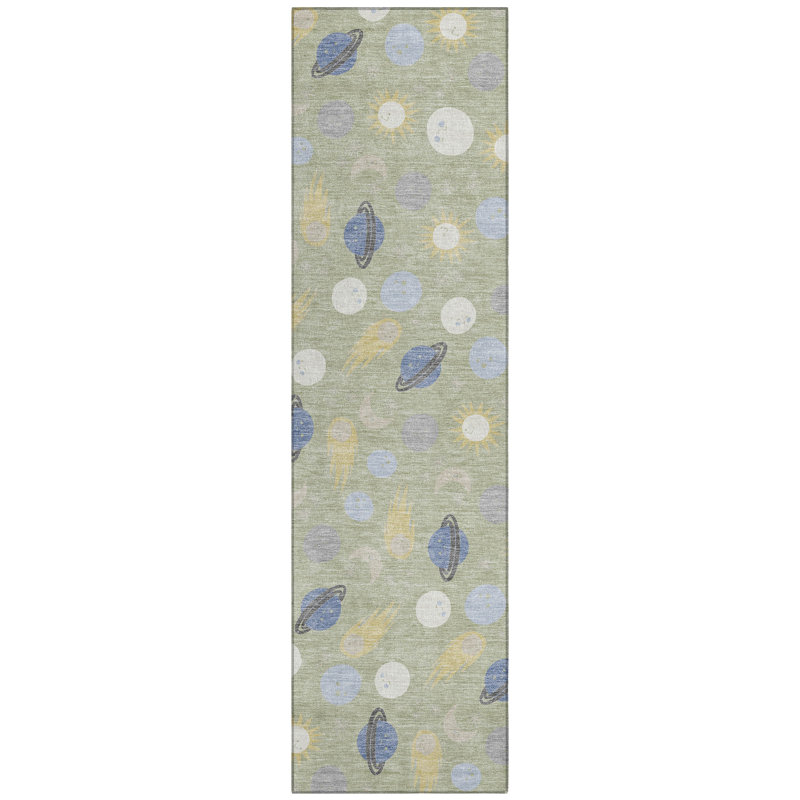 Machine Washable Indoor/Outdoor Chantille ACN2581 Kids Rug, 2'3" x 7'6" Runner, Celery