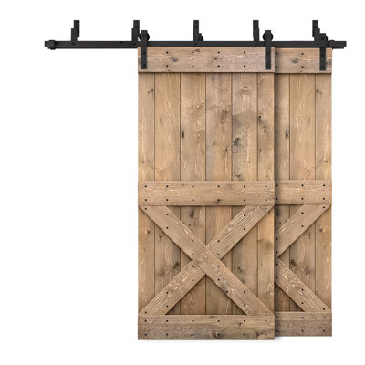 Porte de grange à double bricolage avec panneau coulissant en bois teinté Mini X Series