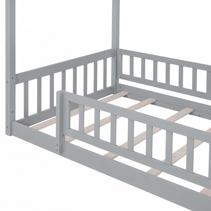 Structure de lit en bois avec clôture, gris, Simple