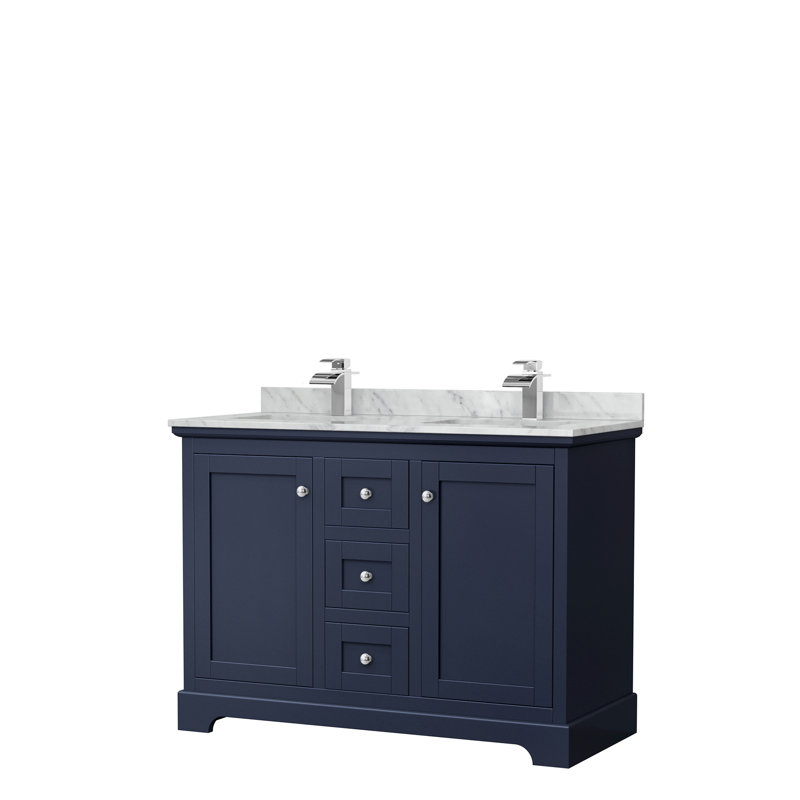 Avery 48'' Double Bathroom Vanity with Marble Top, Polished Chrome, Dark Blue