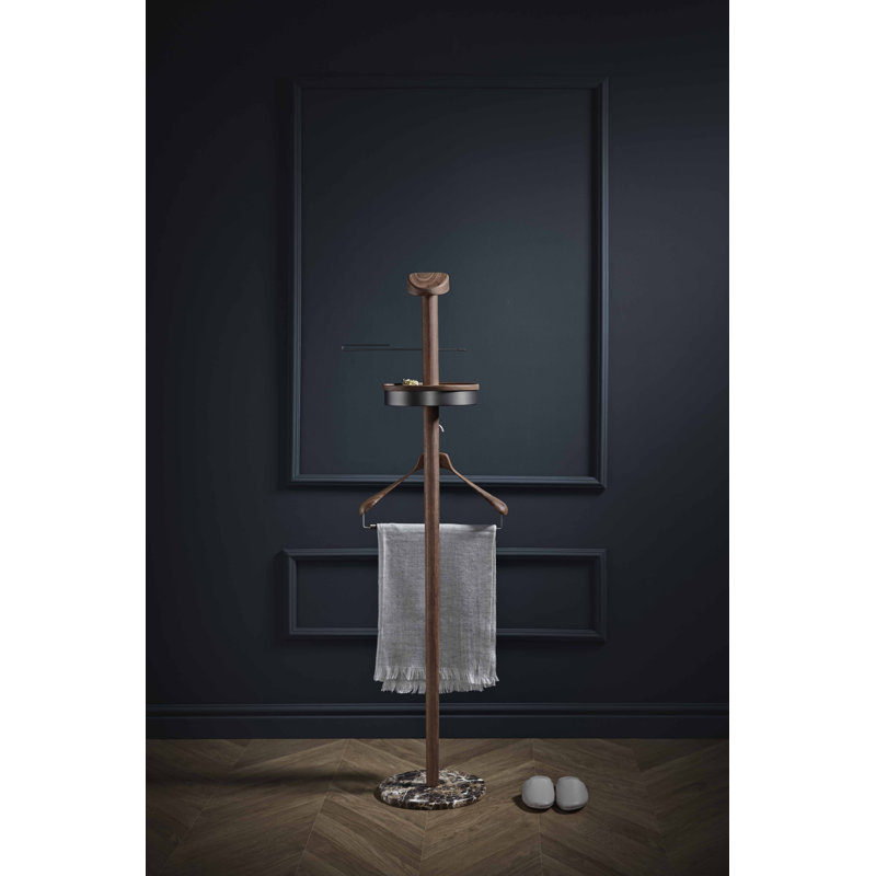 Nogal Walnut Freestanding Valet Stand with Marble Base