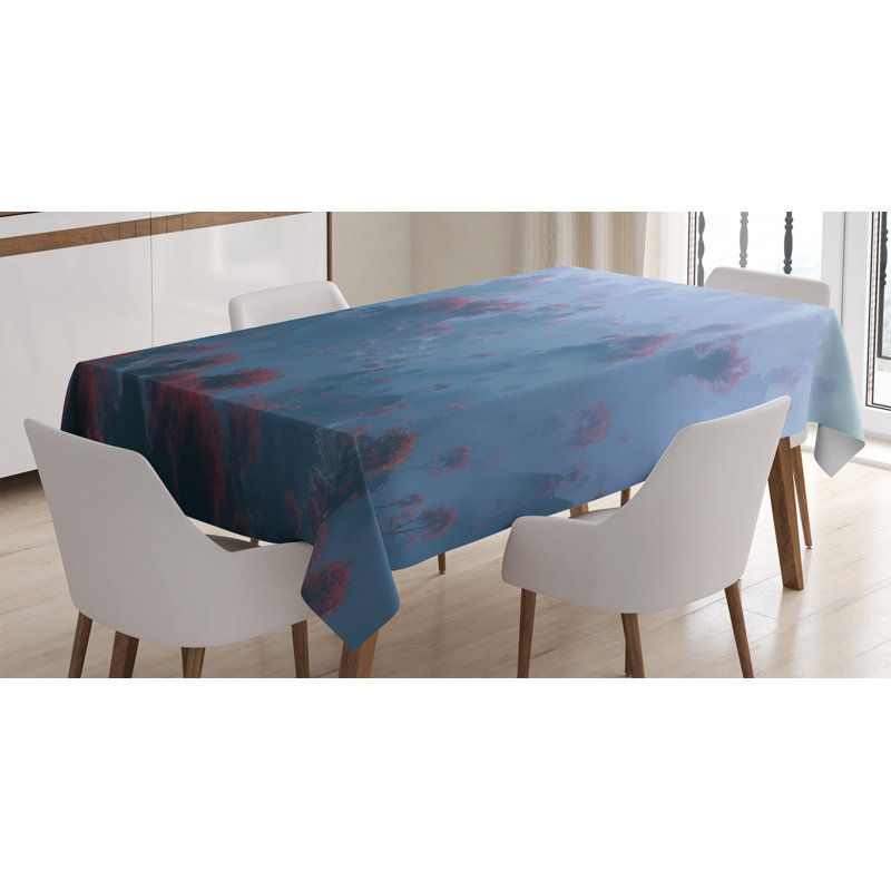 Ambesonne Mystic Tablecloth, Aerial Of Mystic Mountain Landscape With Autumn Trees In The Mist Wilderness Image, Rectangular Table Cover For Dining Room Kitchen Decor, 52" X 70", Grey Orange