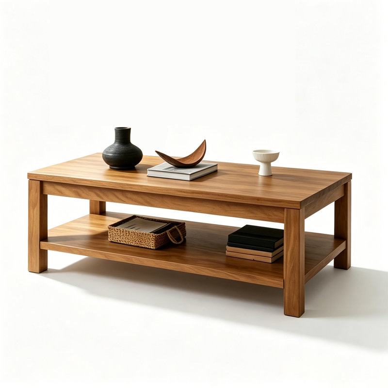 Table basse rectangulaire en bois massif, 17.72" H x 55.04" W x 23.62" D