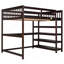 Lit mezzanine double avec tablettes de rangement et bureau sous le lit, espresso-336205148-336205149