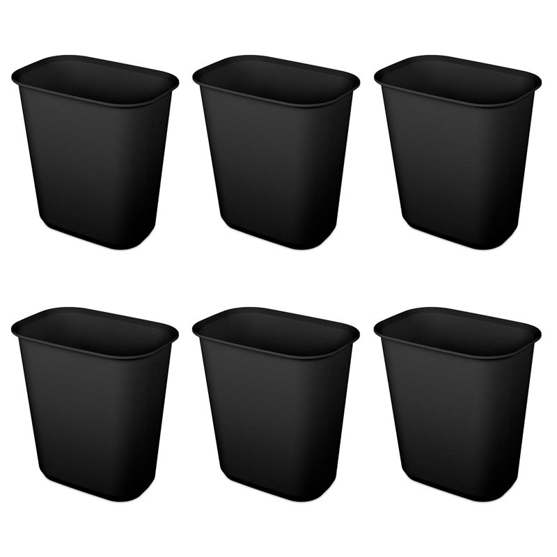 Poubelle à couvercle ouvert Sterilite, paquet de 6, Noir, 5.5