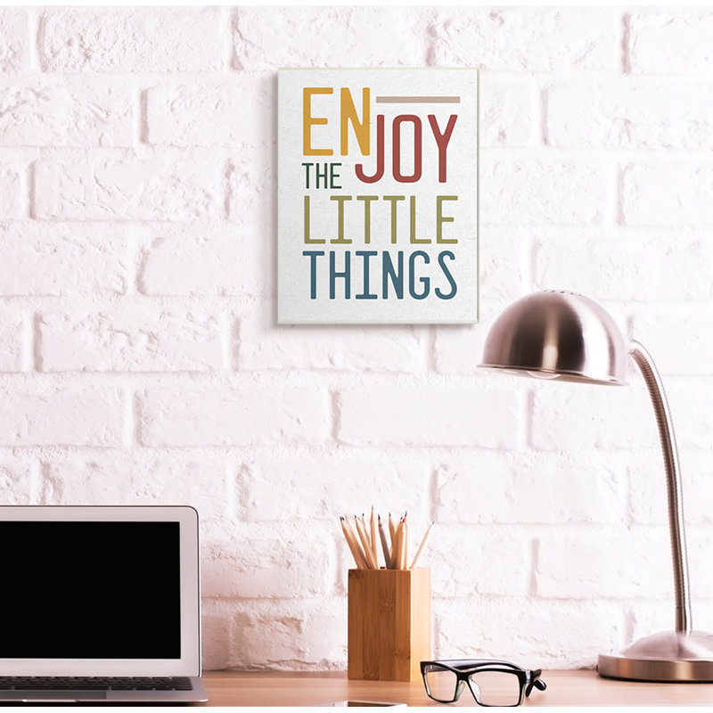 «Enjoy The Little Things», citation, typographie, bleu, rouge, Bois naturel, H 15 po x l 10 po