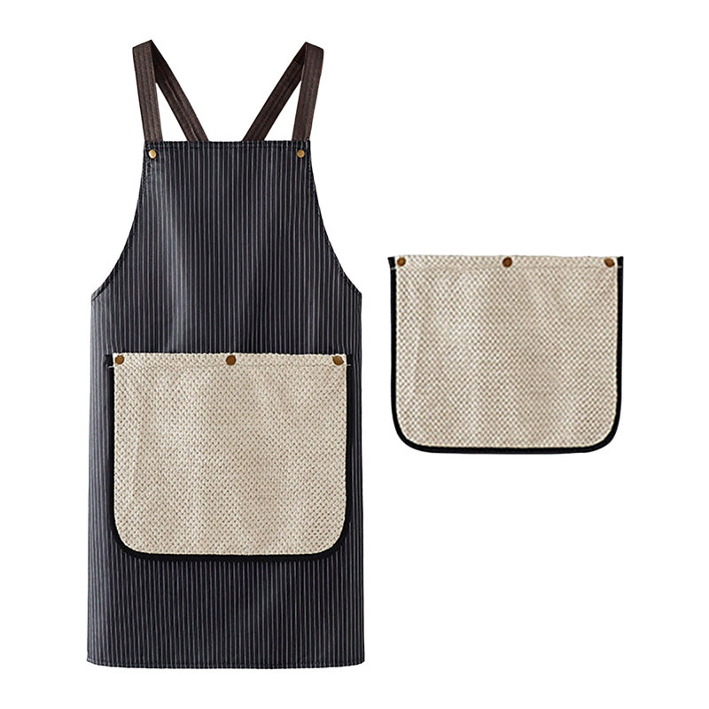 Tablier imperméable avec 2 essuie-mains détachables, tablier de cuisine à dos croisé résistant à l'huile pour la cuisson, noir