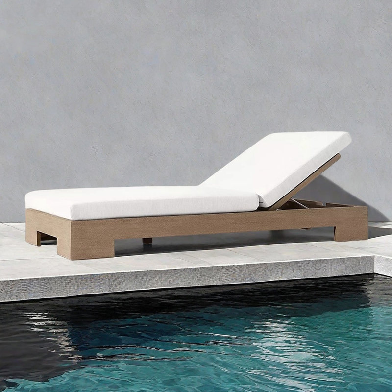 Chaise longue d'extérieur pour cour nordique, Bois naturel