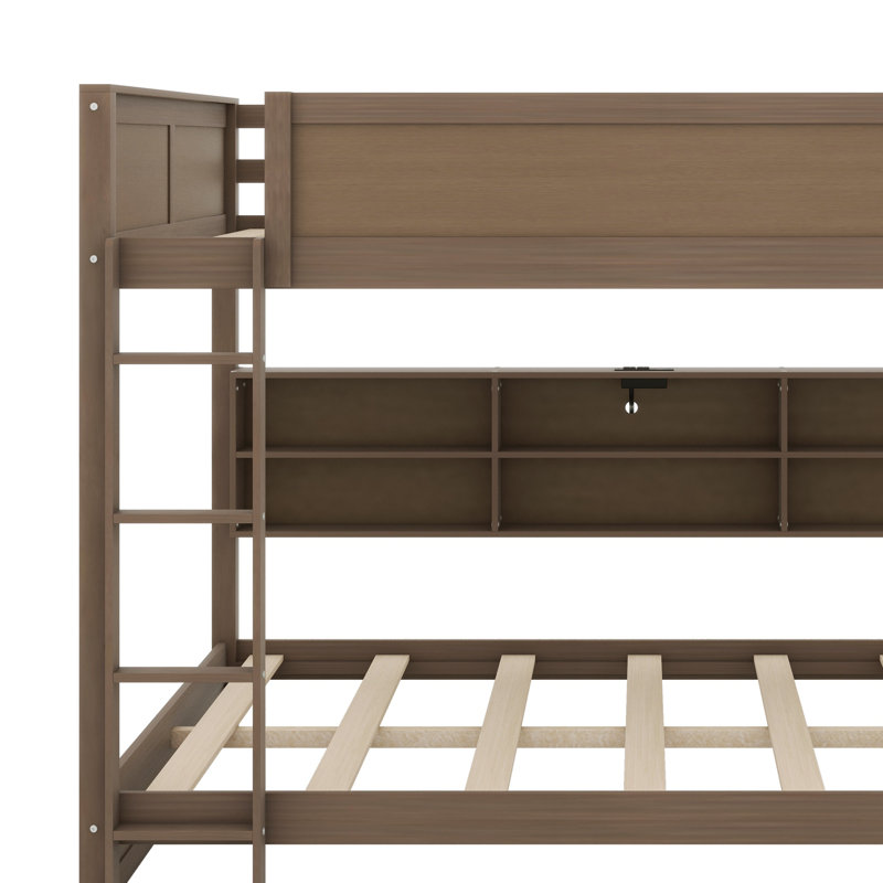 Lit superposé avec armoires de rangement et ports USB, Bois antique