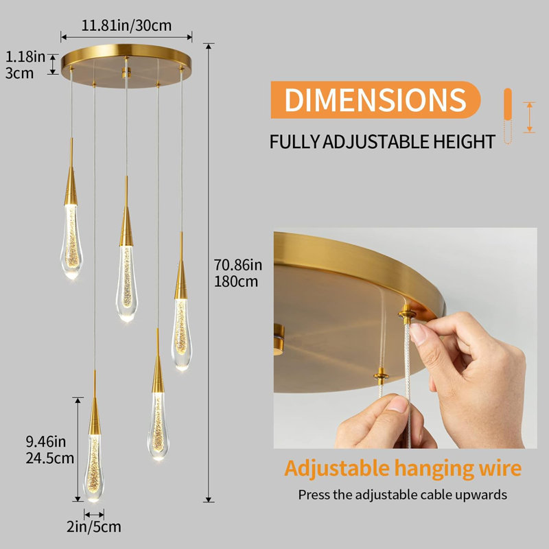 Dimmable LED Pendant Light With Teardrop Crystal Design - Modern Gold Ceiling Fixture For Kitchen Island, Bedroom, Hallway, And Entryway
